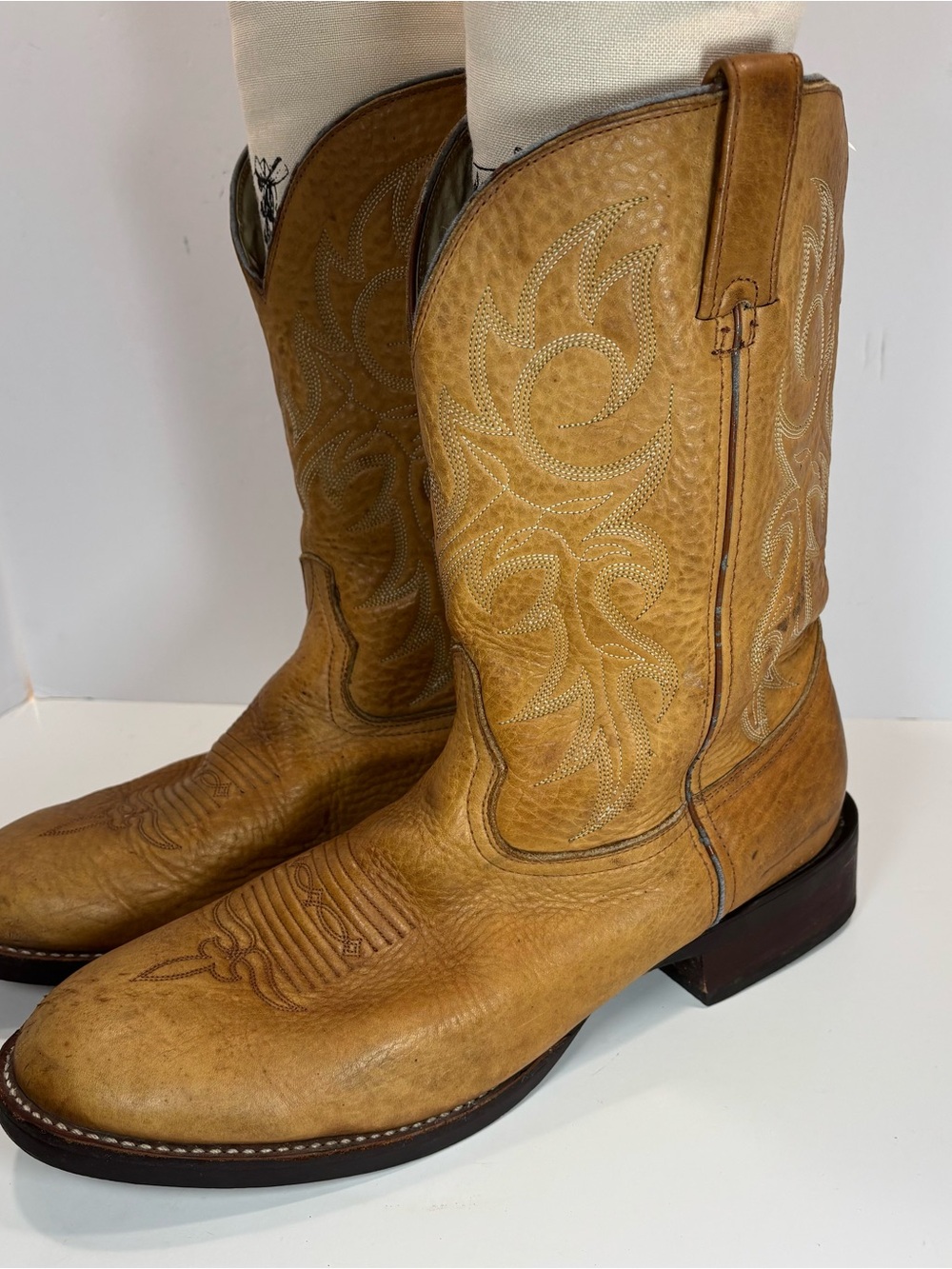 Vtg Durango Men’s 13 D Tan Brown Leather Western Embroidered Boots Cowboy DB3144